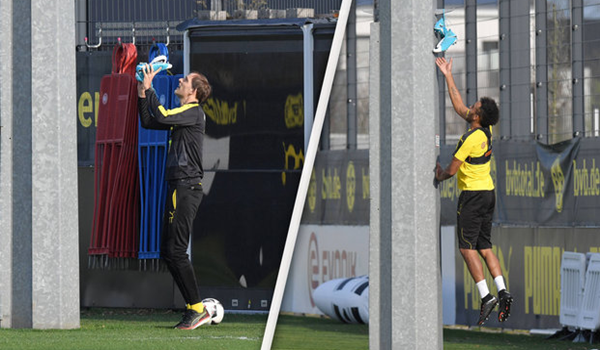 沙尔克VS多特蒙德，图赫尔恶搞美羊羊，将其球鞋挂在灯柱上