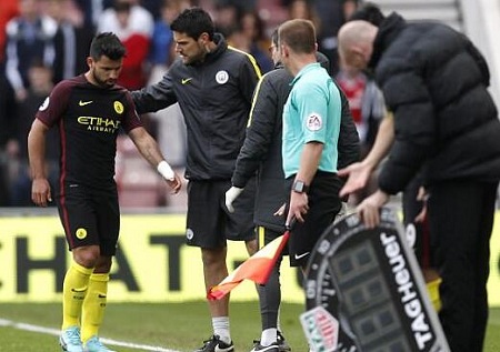 米德尔斯堡2-2曼城，阿奎罗伤情严重或赛季报销