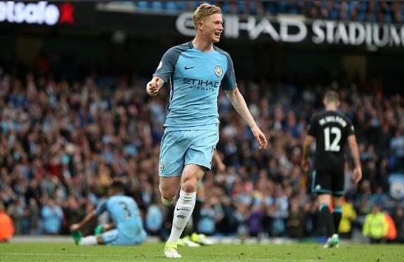 曼城3-1西布朗 德布劳内成为曼城单赛季助攻王