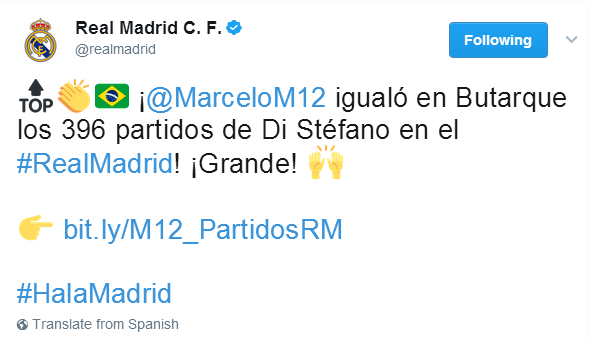 皇马VS马竞 里程碑！马塞洛成为皇马外援队史出场数第二多的球员