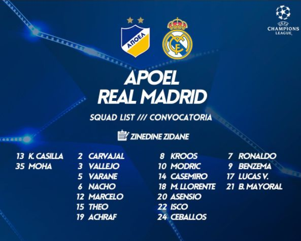 皇马欧冠大名单：C罗领衔，拉莫斯因伤缺席